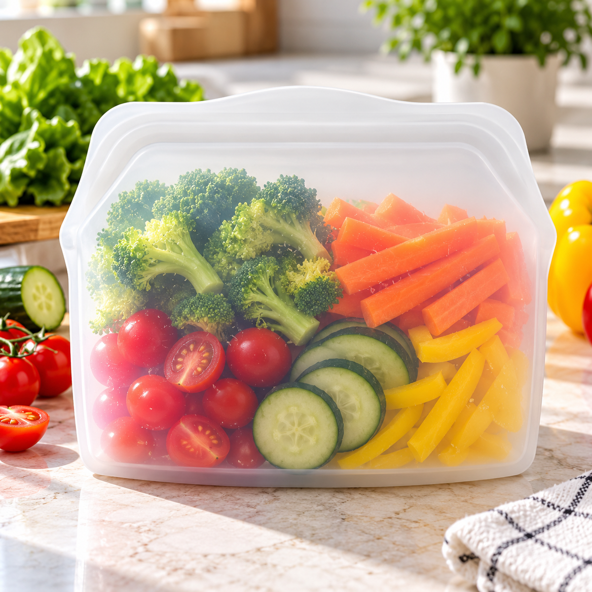 Leak-Resistant Food Storage Bag – Reusable Fruit & Vegetable Pouch