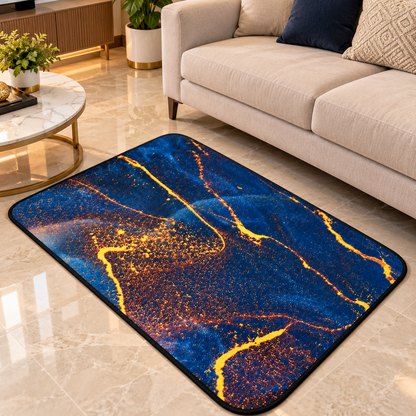 Navy Blue Abstract Floor Mat Gold Pattern Home Decor (22x15Inch)