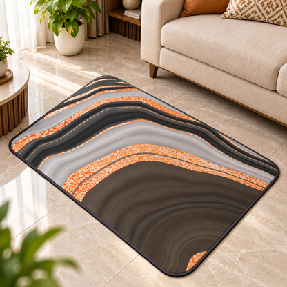 Orange & Grey Wave Floor Mat Stylish Home Decor Rug (22x15Inch)