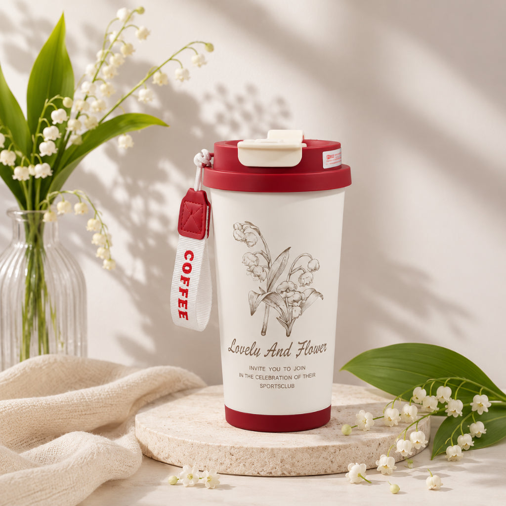 Portable Tea & Coffee Cup – Stylish Travel Tumbler with Strap