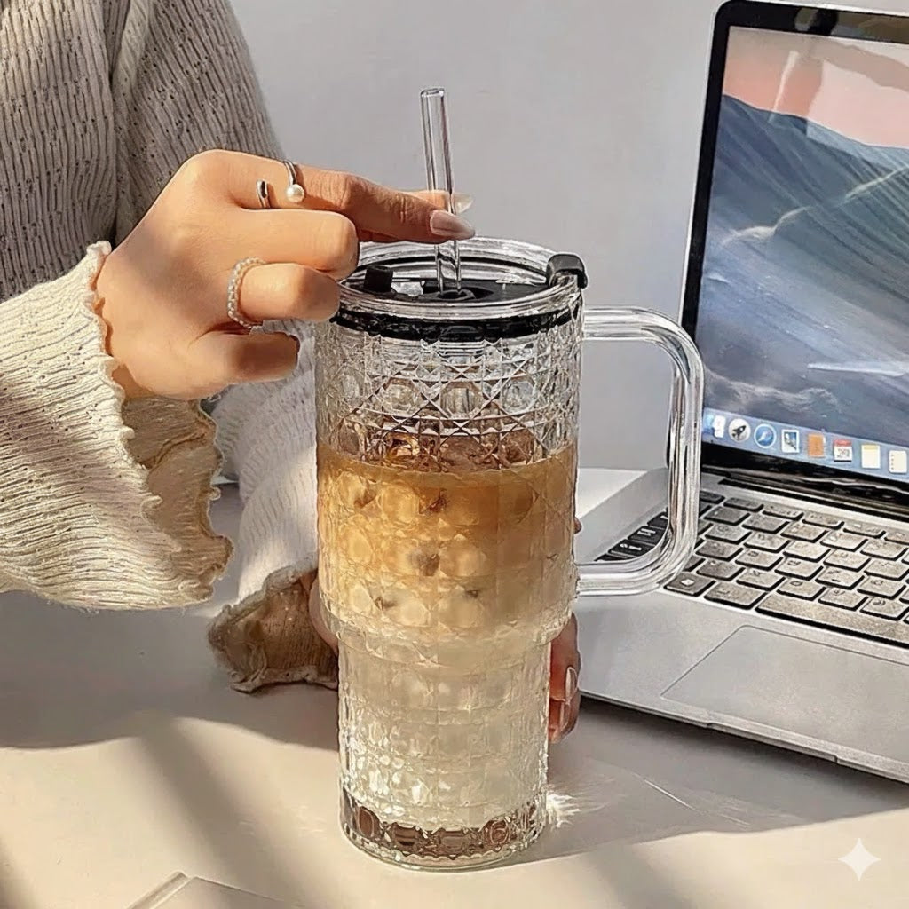 Reusable Glass Cup with Straw – Sustainable Choice, Home and Living 