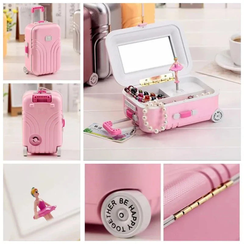 Mini Suitcase Shape Musical Jewellery Storage Box