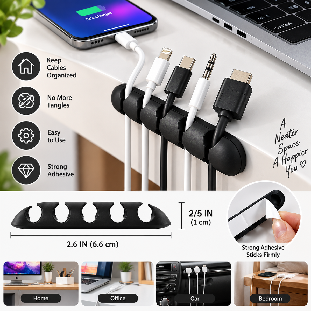 Self-Stick Silicone Cable Holder – Multi-Slot Wire Organizer for Desk & Home
