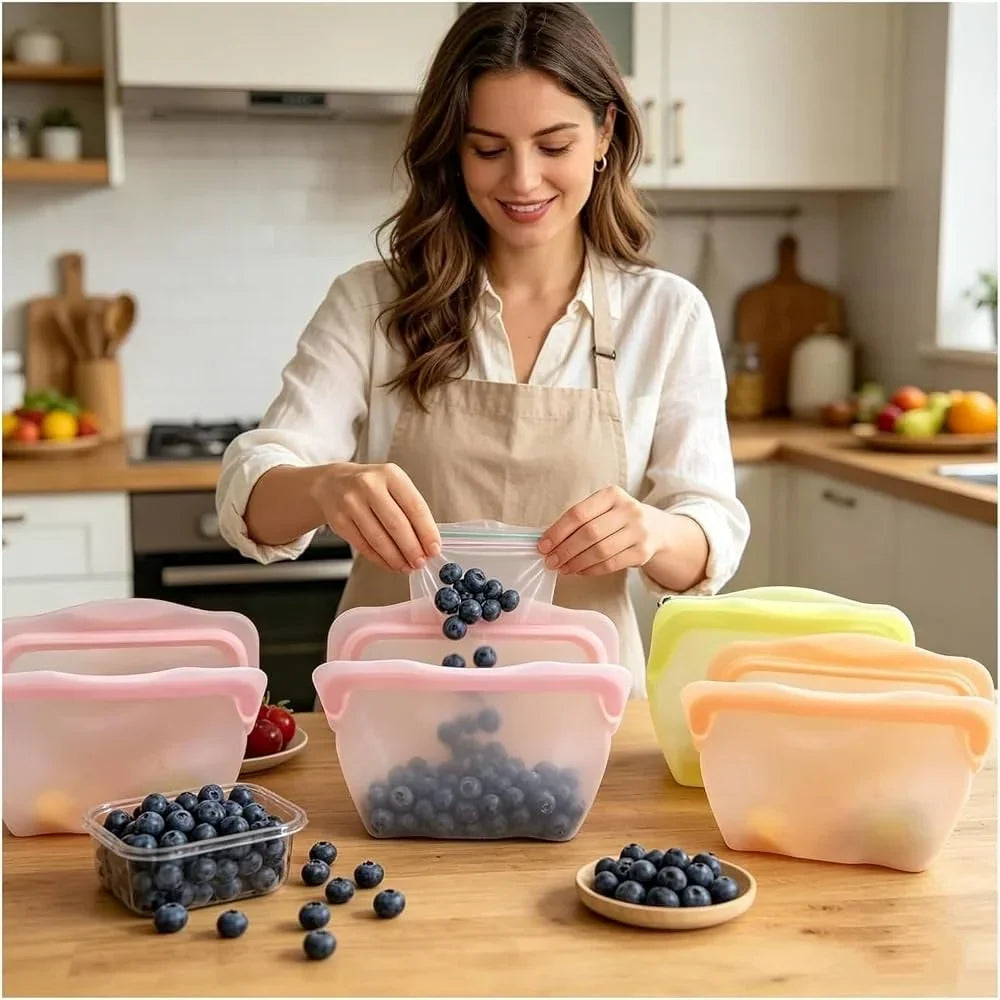 Silicone Food Storage Pouches – Reusable Kitchen Organization Bags