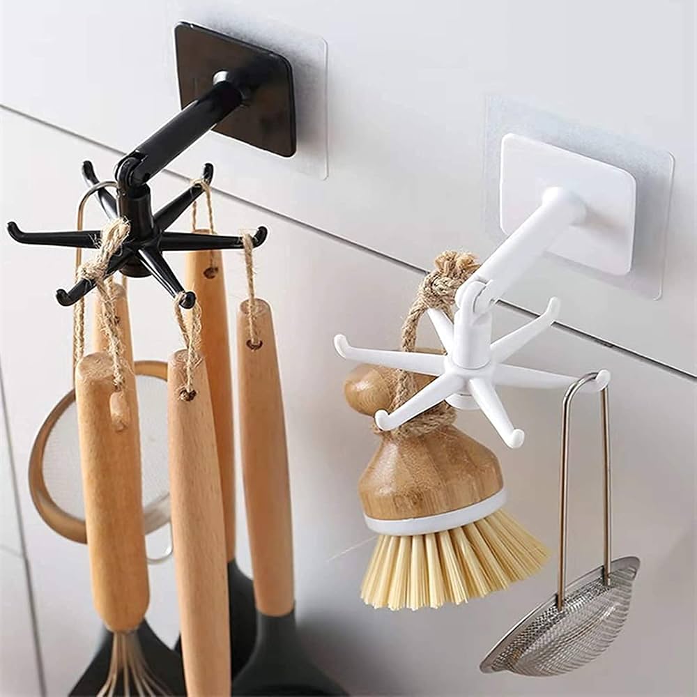 Space Saving 360? Rotating Wall Mounted Hooks Storage Rack