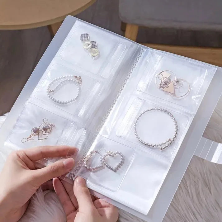 Travel Jewelry Organizer Case – 160-Grid Transparent Storage Book for Jewelry