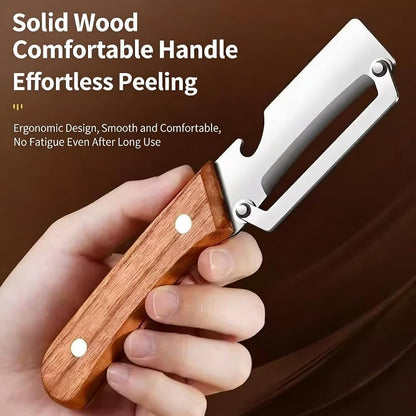 Wooden Handle Vegetable Peeler – 2-in-1 Stainless Steel Fruit Peeling Tool