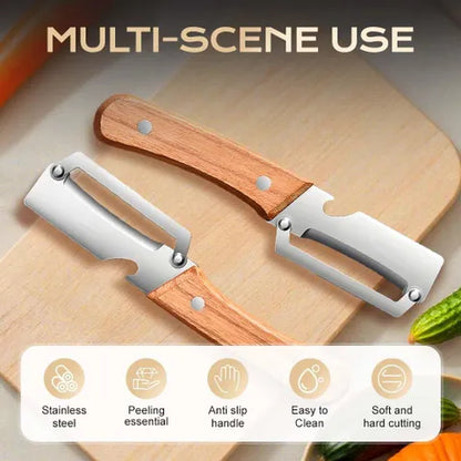 Wooden Handle Vegetable Peeler – 2-in-1 Stainless Steel Fruit Peeling Tool