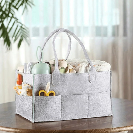 Baby Diaper Caddy Organizer, Foldable Felt Storage Bag with Multi Pockets