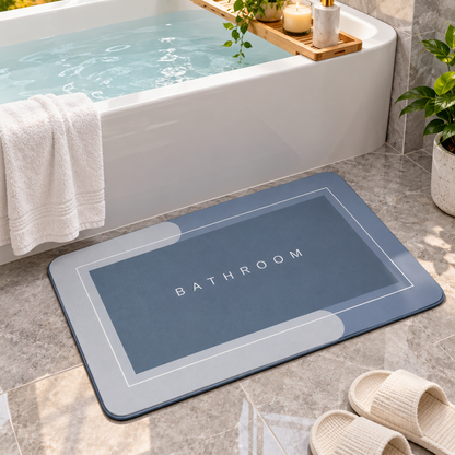 Bathroom Floor Rug Minimalist Blue & Grey Design (22x15Inch)