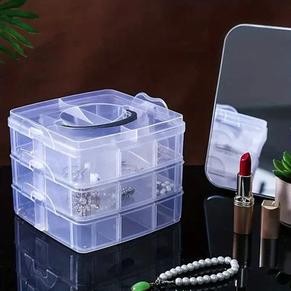 3 Layer 18 Grid Transparent Jewelry Storage Organizer