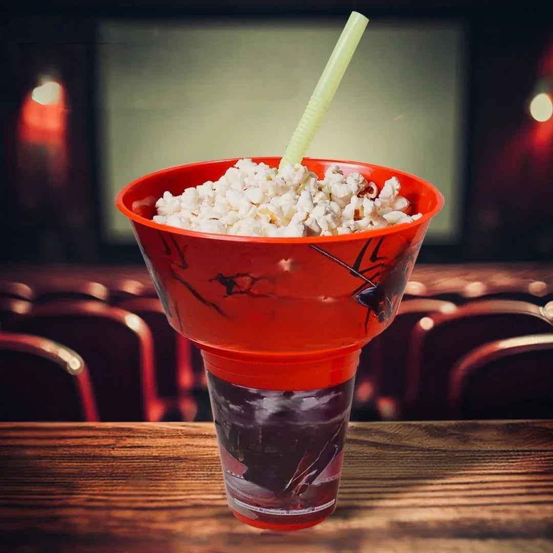 2 In 1 Snack Bowl With Straw Drink Glass