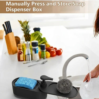 2 In 1 Sink Soap Dispenser With Sponge Storage & 360° Drip Tray